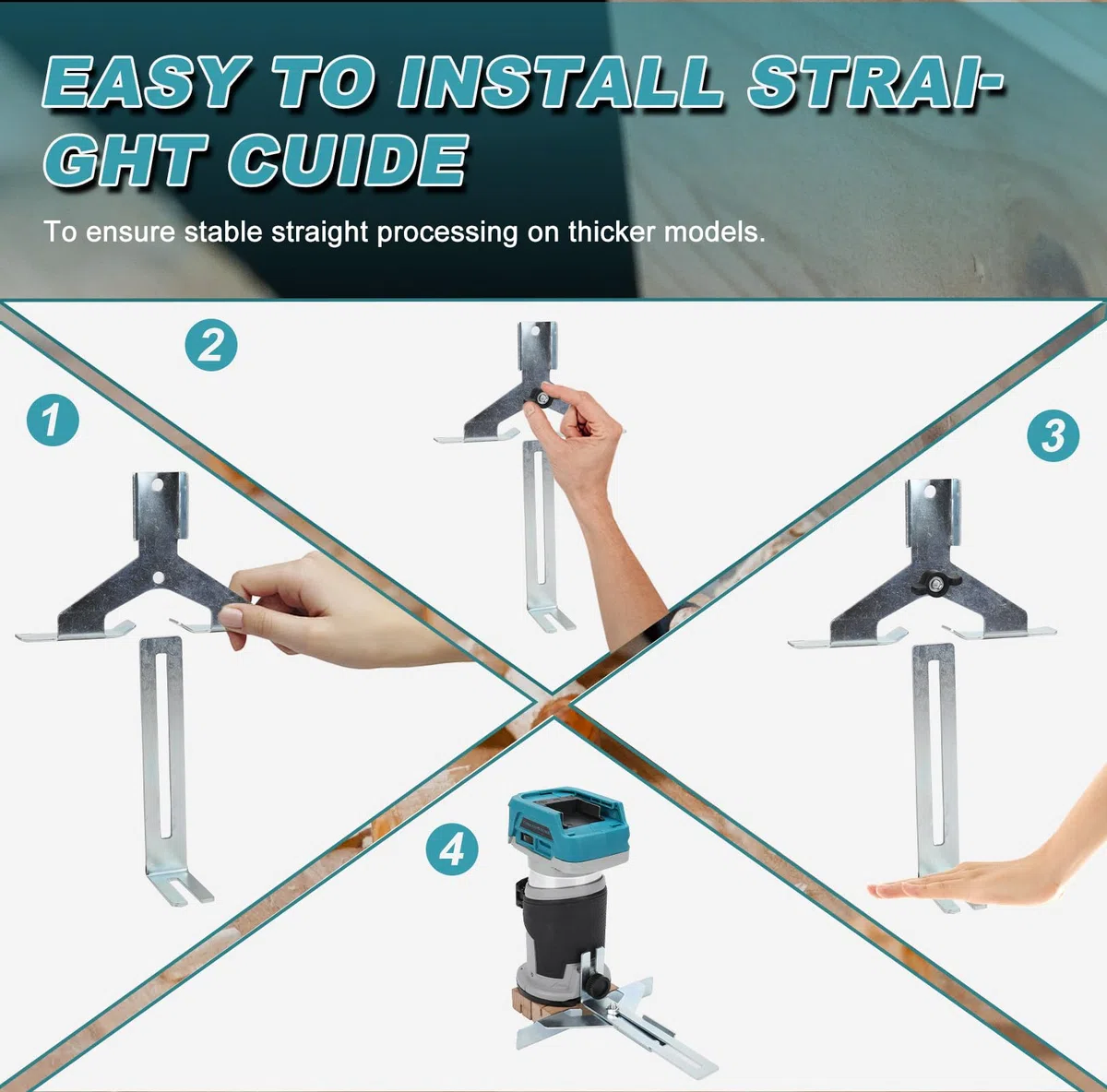 Fresa a batteria compatibile con batteria Makita da 18 V, fresa a bordi senza spazzole a 6 velocità, guida dritta, ruota di guida, 15 frese e canale di polvere (senza batteria)