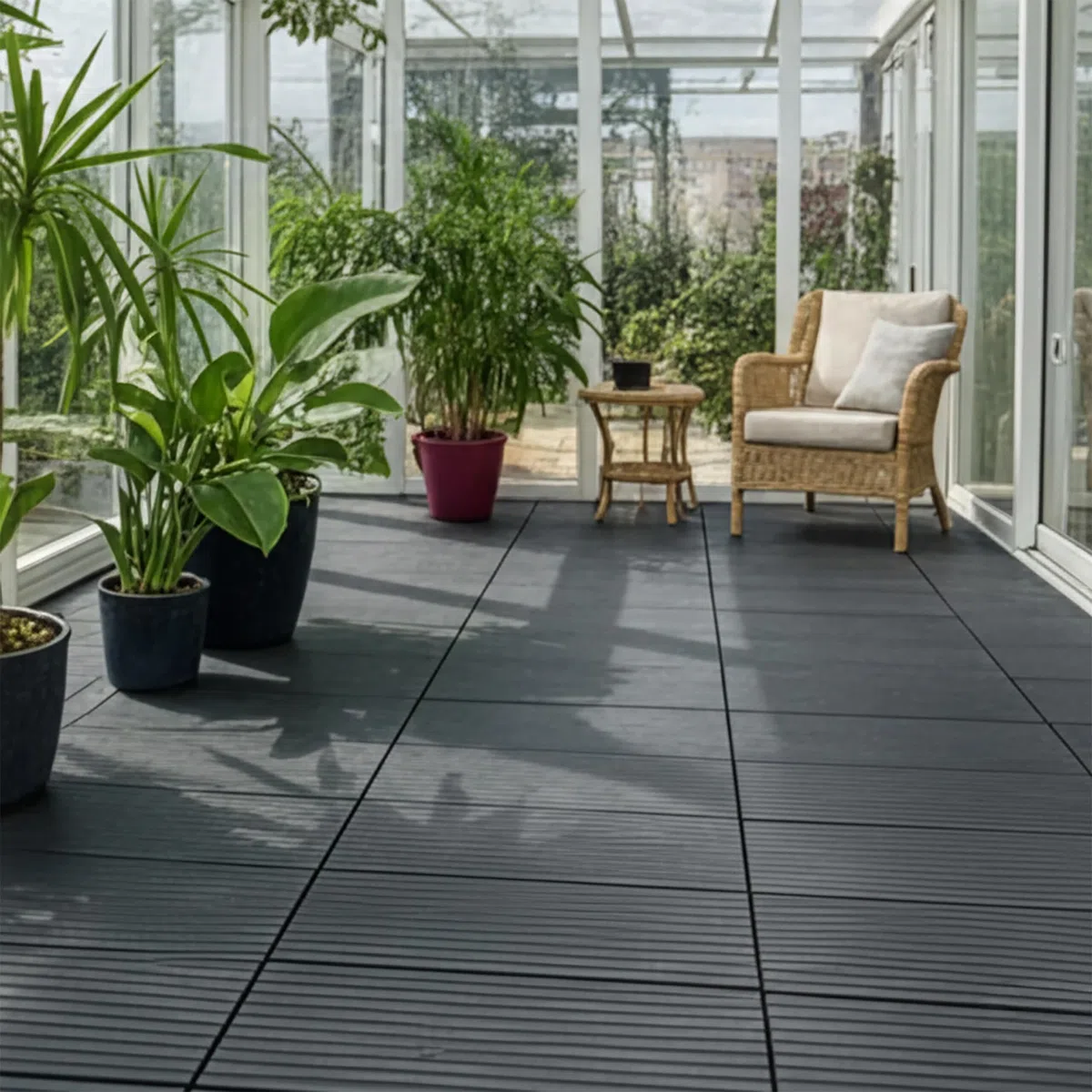 Relaxdays Piastrelle WPC 6 pz 60x30 cm Sistema a Click Effetto Legno Grigio per Balcone e terrazza