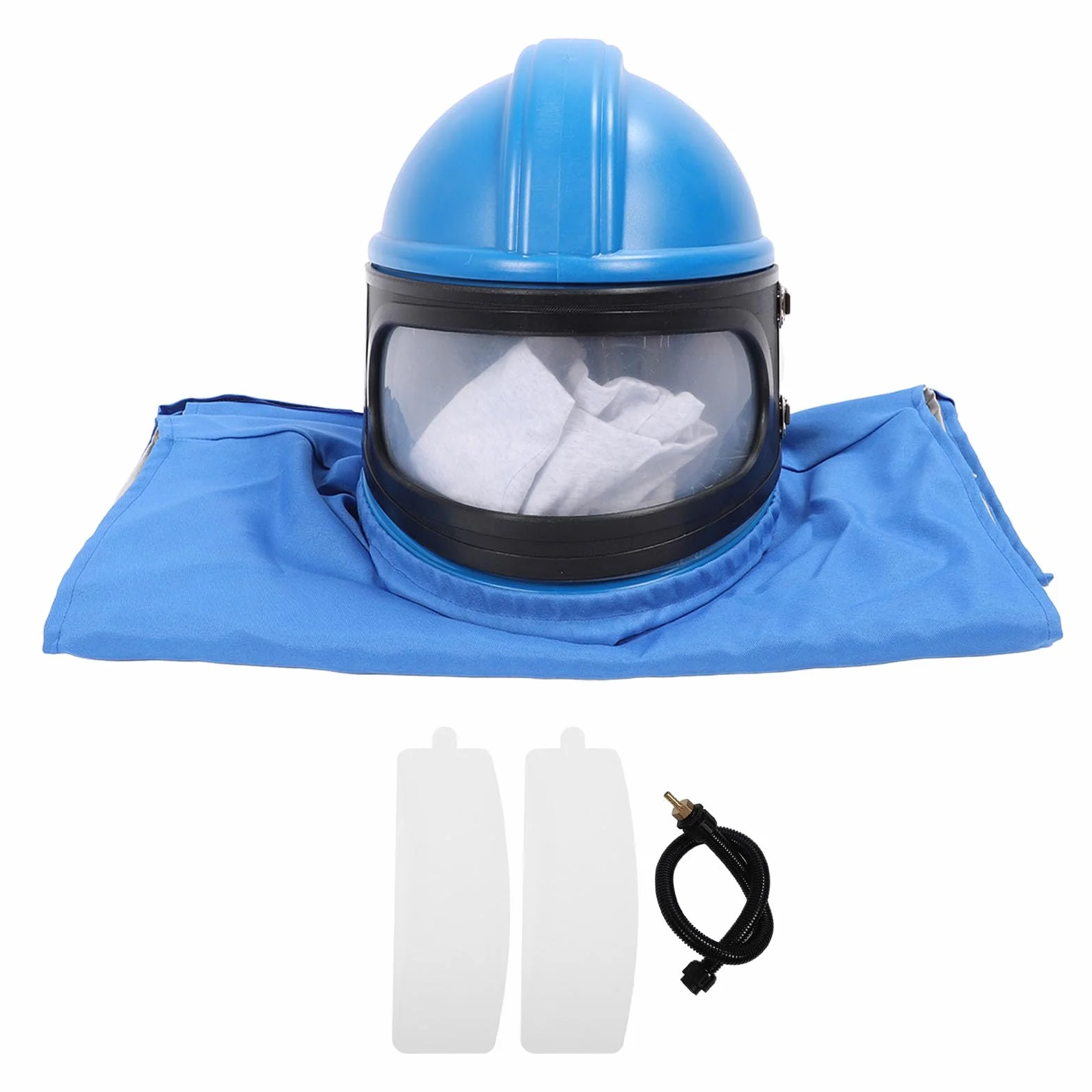 Casco per Sabbiatura, Cappuccio per Sabbiatura Resistente Allo Schiacciamento in ABS con Alimentazione D'aria e 2 Lenti Esterne, per Spruzzatura, Levigatura, Taglio, Prot