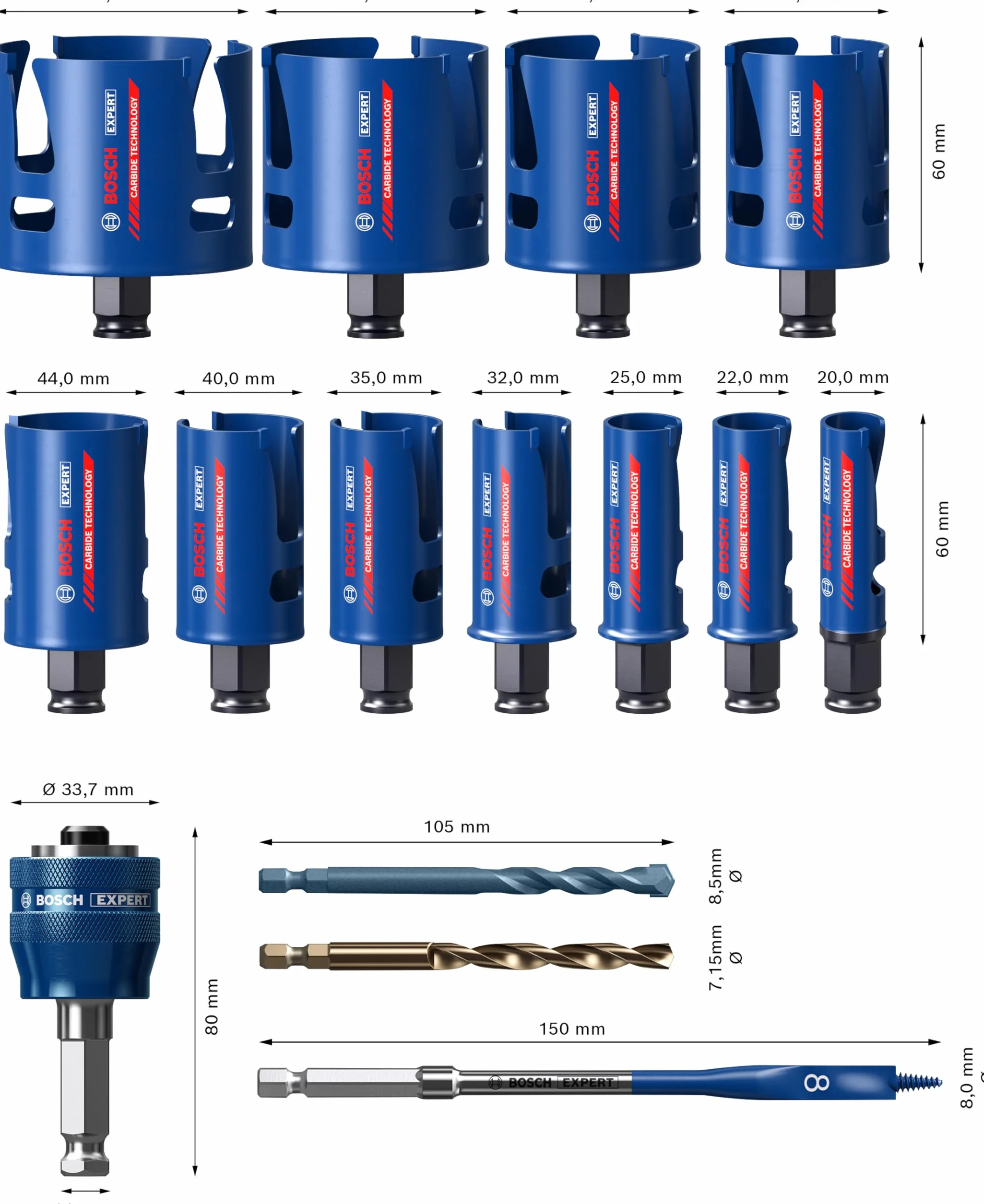 Bosch Professional 15 pz. Set di Seghe a Tazza Expert Construction Material, per Legno Tenero, Ø 20-76 mm, Accessorio Foratrice