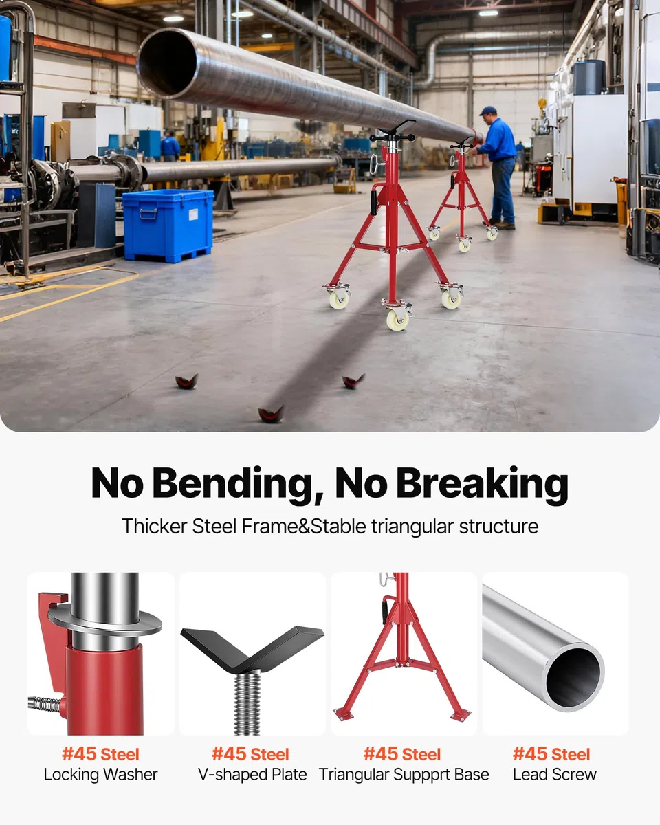 VEVOR Cavalletto per Tubi, 400kg Supporto Basamento del Treppiedi, Altezza 71-131 cm Supporto Professionale Treppiede, Cavalletto per Tubi con Supporto a V per Tubi 0,32-30,48 cm, Cavalletto Tubi