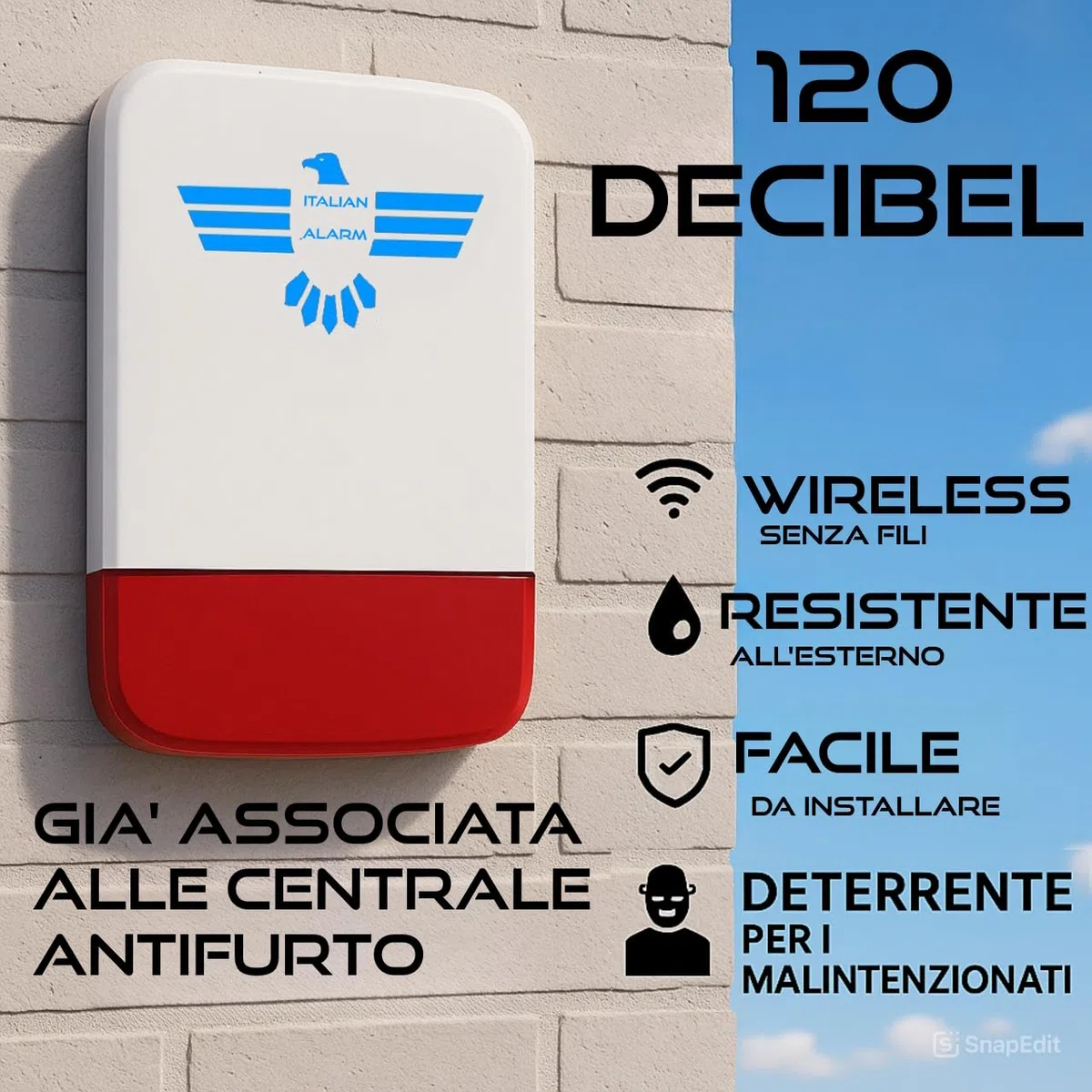ITALIAN ALARM - Allarme Casa Senza Fili WiFi con Sirena Esterna, Kit Antifurto Casa Wireless, Sistema Sicurezza Completo con APP, Supporta Sim Gsm 4G. Già Configurato, Videotutorial, Assistenza Italia