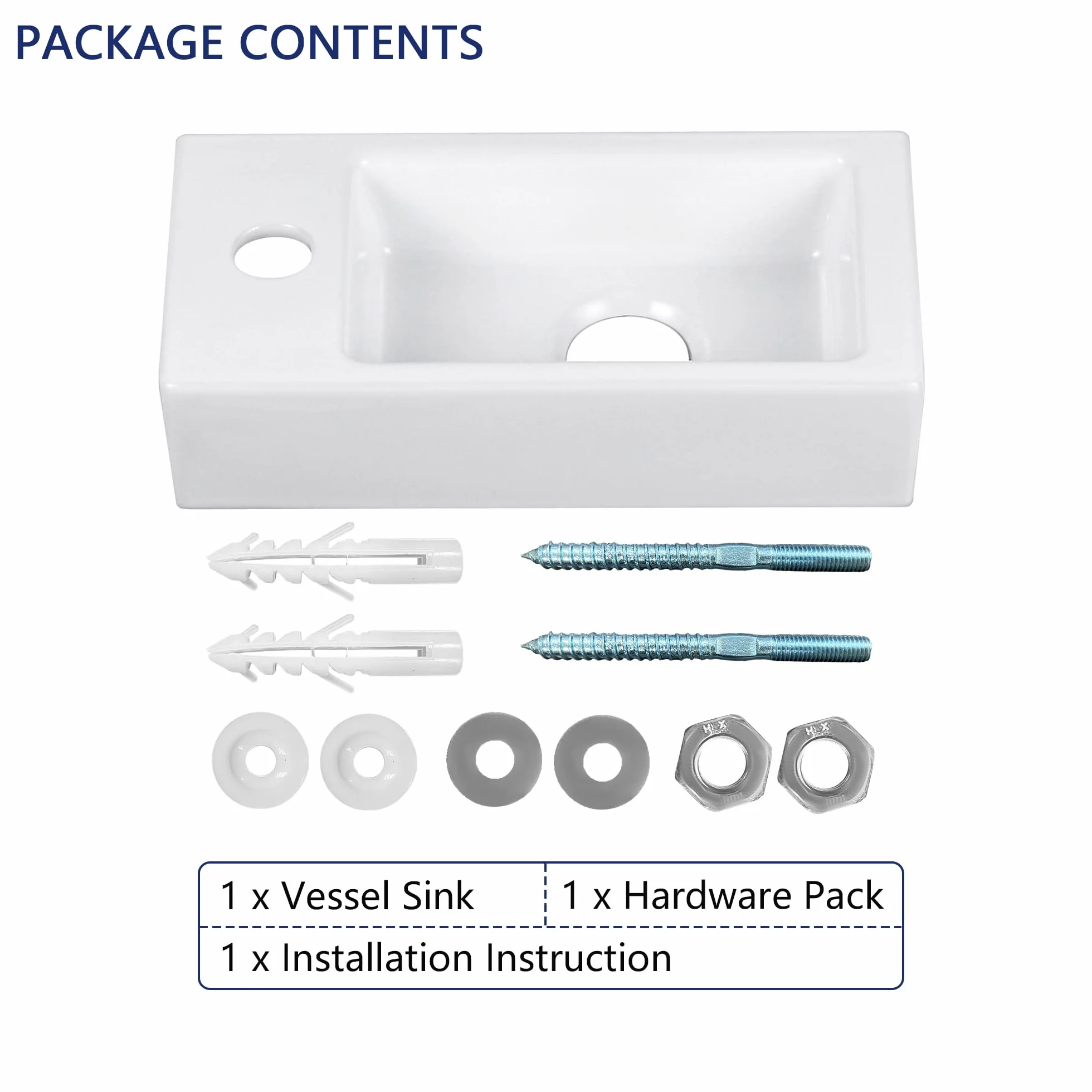 Small Bathroom Sink DeerValley, 15"x7" Mini Rectangle Wall Mount Vessel Sink for Bathroom Powder Room Cloakroom, Floating Space Saving Design, Easy to Clean White Ceramic Wash Basin (Left Hand)
