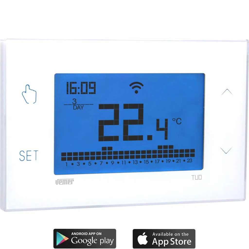 VEMER - Termostato TUO WIFI LITE VE785700 Wifi Intelligente Programmabile per Caldaia Compatibile con Alexa Google Home Controllo Remoto 230V Bianco