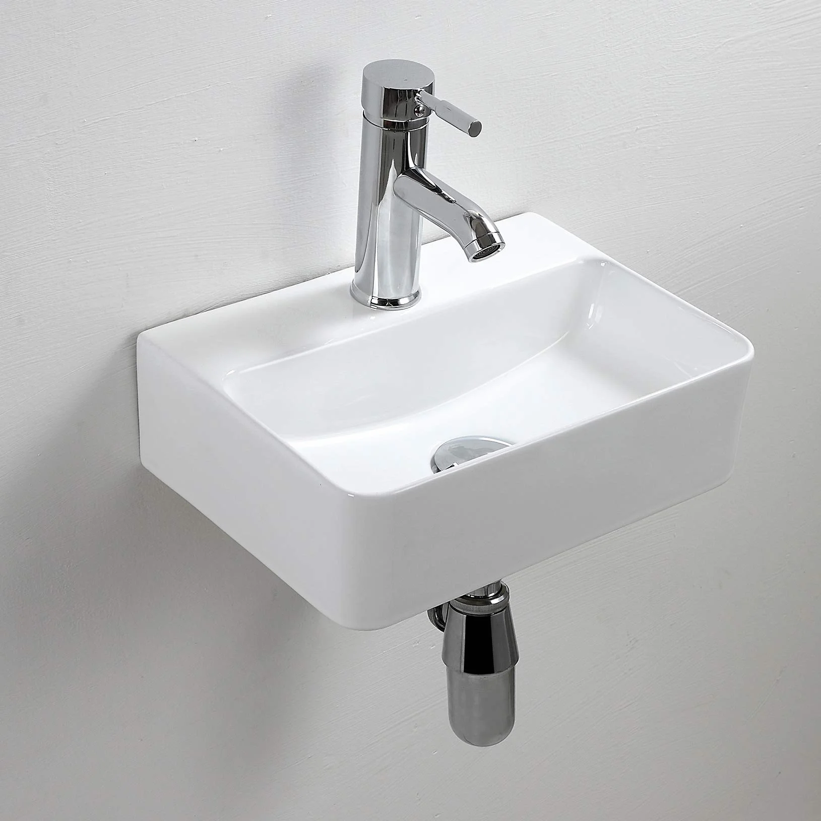 Lavabo compatto in ceramica bianca rettangolare, piccolo lavandino da bagno a parete, 365 x 250 x 105 mm (stile 1)