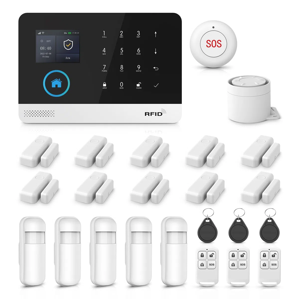 Sistema di allarme di sicurezza domestica WIFI+GSM, kit allarme fai da te con rilevatore PIR, telecomandi, sensore porta/finestra compatibile con Alexa, NESSUN canone mensile