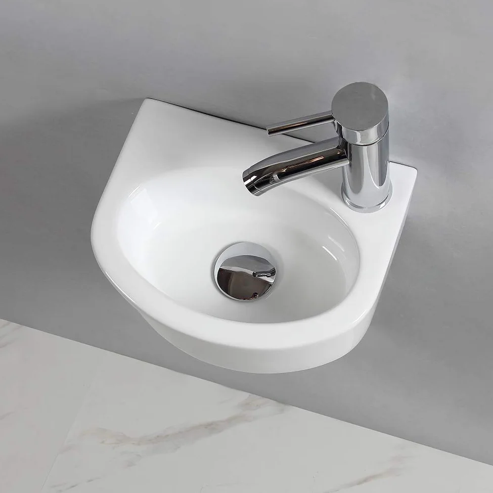 Lavabo lavandino ovale da parete in ceramica per piccolo guardaroba bagno (lato destro)