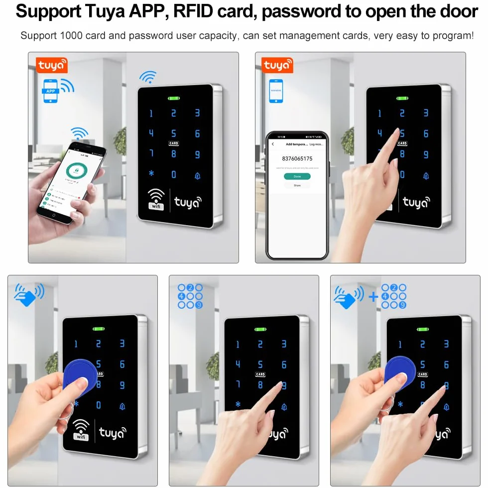 WiFi Tuya Smart APP Sistema di Controllo Accesso Porta Kit 125KHz 13.56MHz Impermeabile RFID Tastiera + Blocco elettrico di sciopero + Alimentatore DC12V 3A + 15pcs Carte Tag