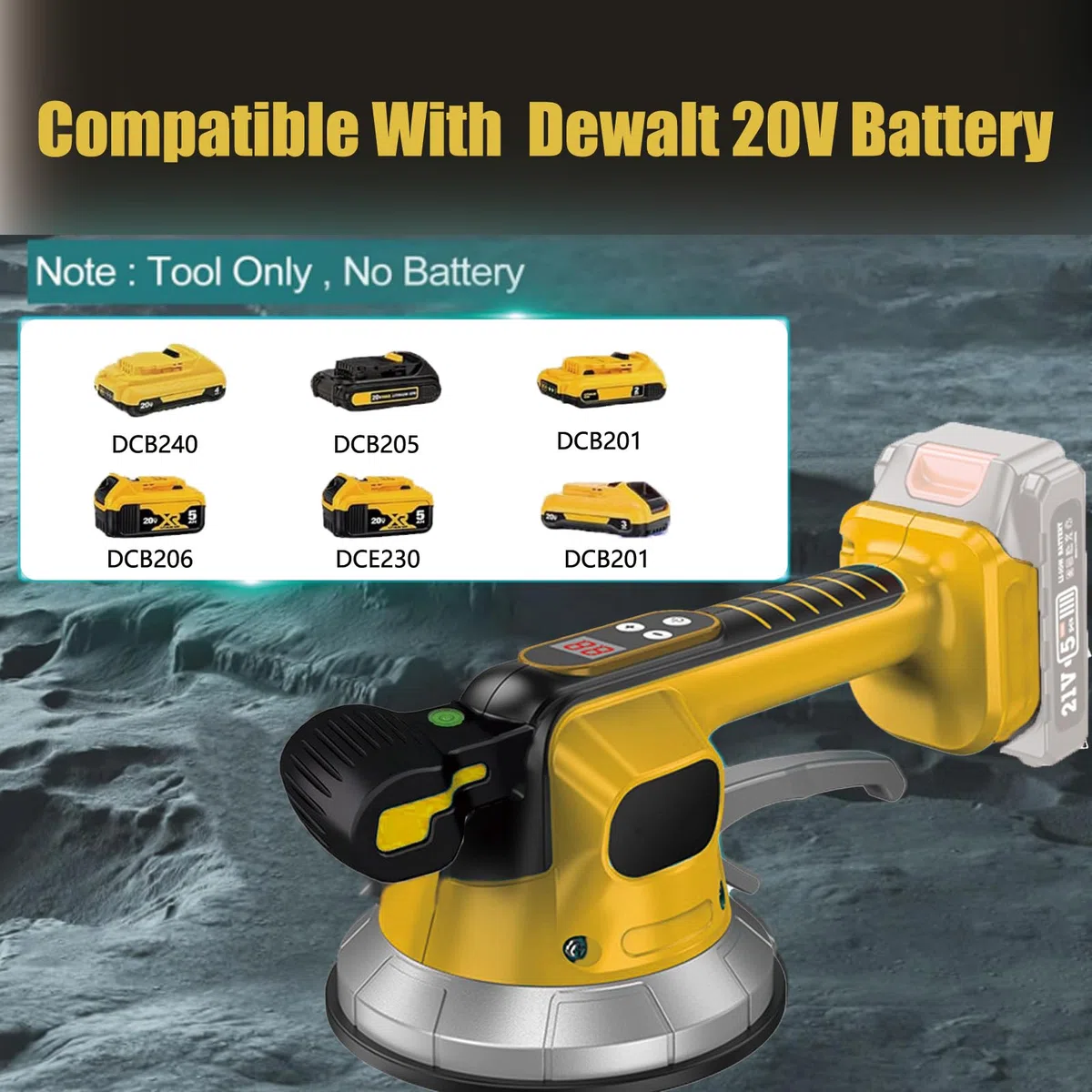 Strumento vibrante senza fili per piastrelle, compatibile con batteria Dewalt da 20 V, macchina per piastrelle con 10 ingranaggi regolabili, assorbimento 850 kg, motore 23000 giri/min, ventosa da 14,5