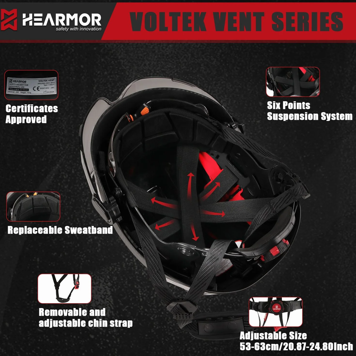 HEARMOR Casco di sicurezza e protezione dell'udito, ANSI Z89.1, certificato ANSI Z89.1, leggero, ventilato, sospensione a 6 punti, ideale per l'industria e l'edilizia