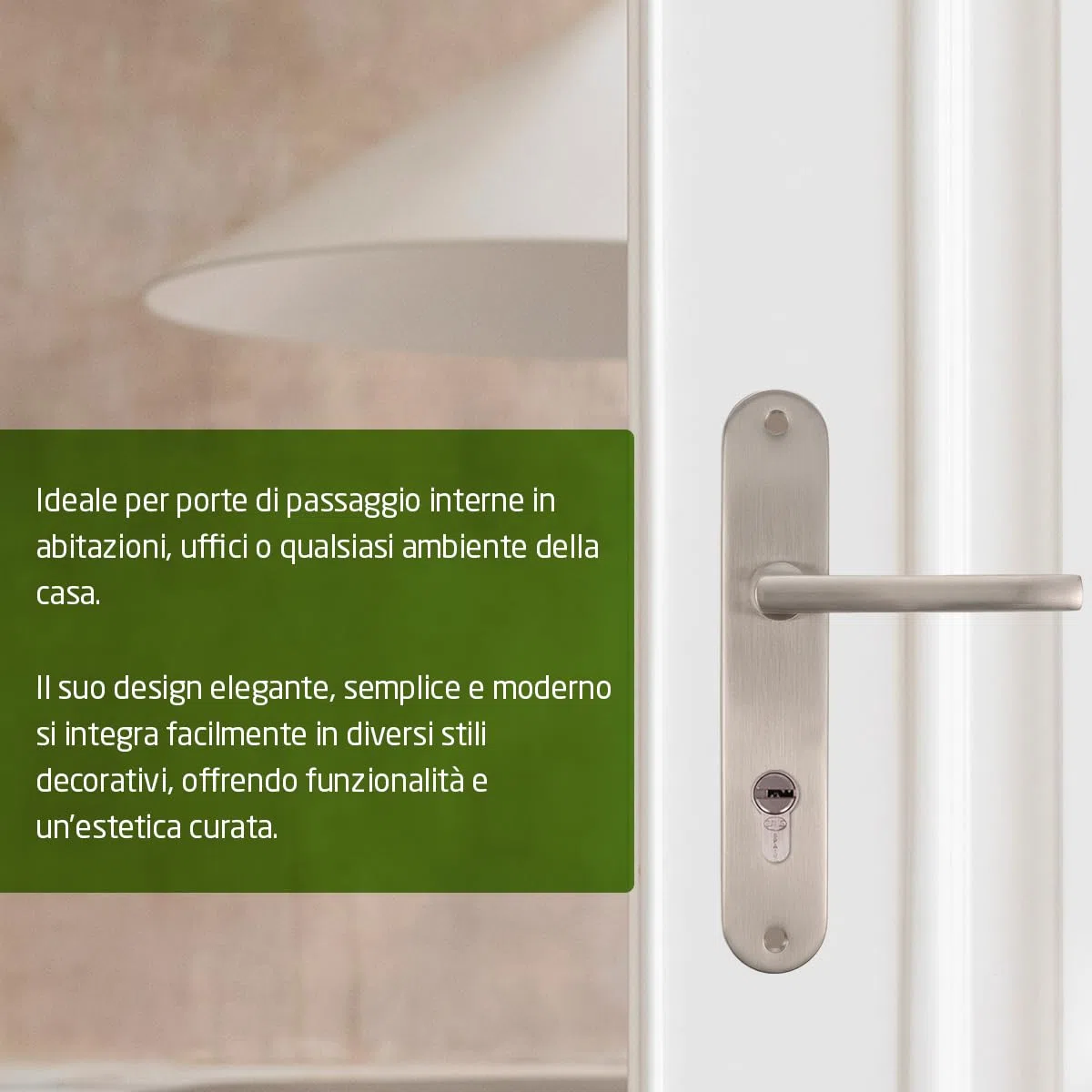 Amig - Confezione da 4 set di maniglie con piastra in acciaio per porte - mod. MAI PB85-240 x 45 mm – Quadretto da 8 mm – Design elegante e semplice – Con Bocallave – Alluminio nichel spazzolato