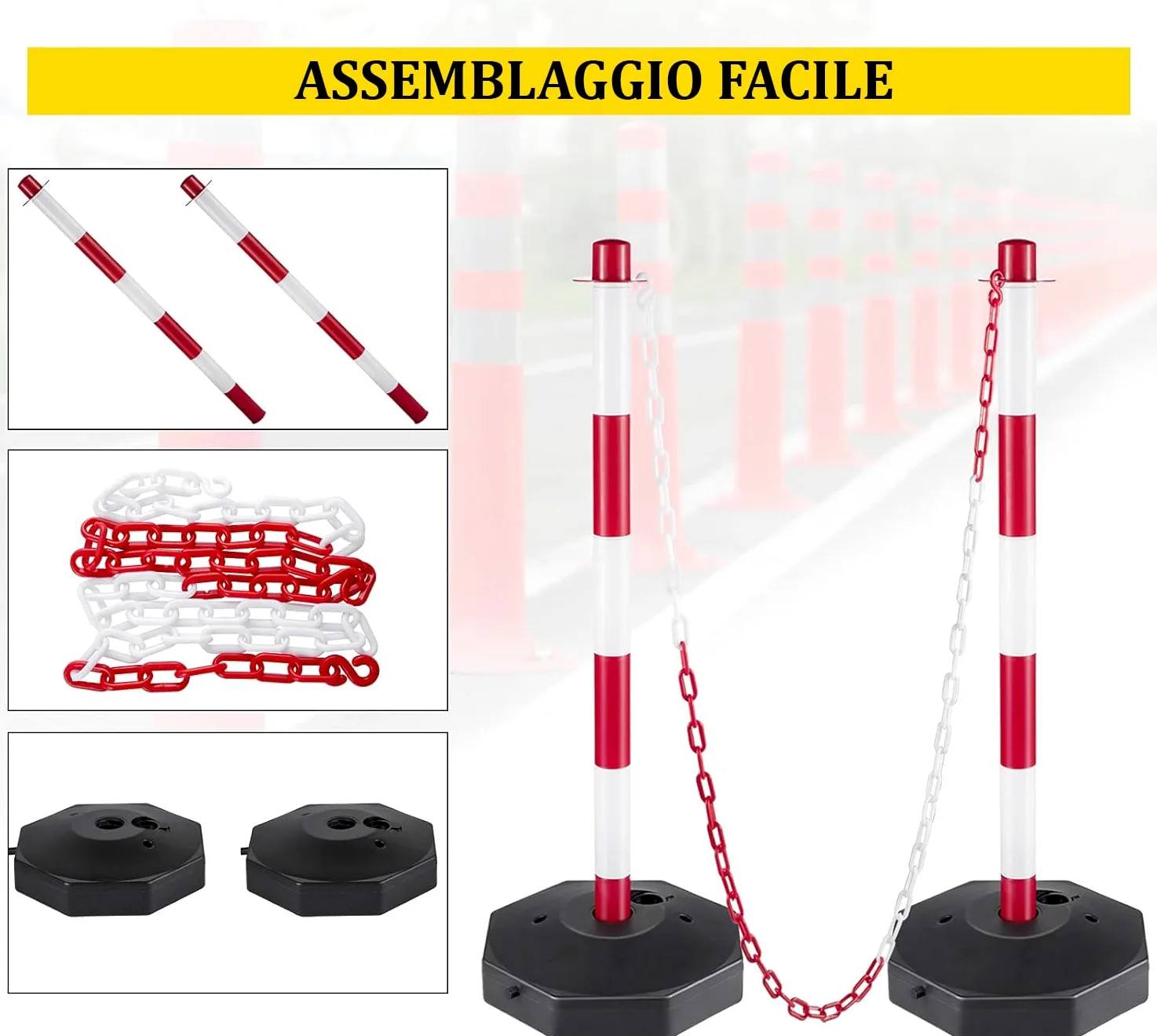 DMS- SET 6 PALI DI SBARRAMENTO - PARCHEGGIO - CON CATENA 10 MT E GANCI AD ESSE
