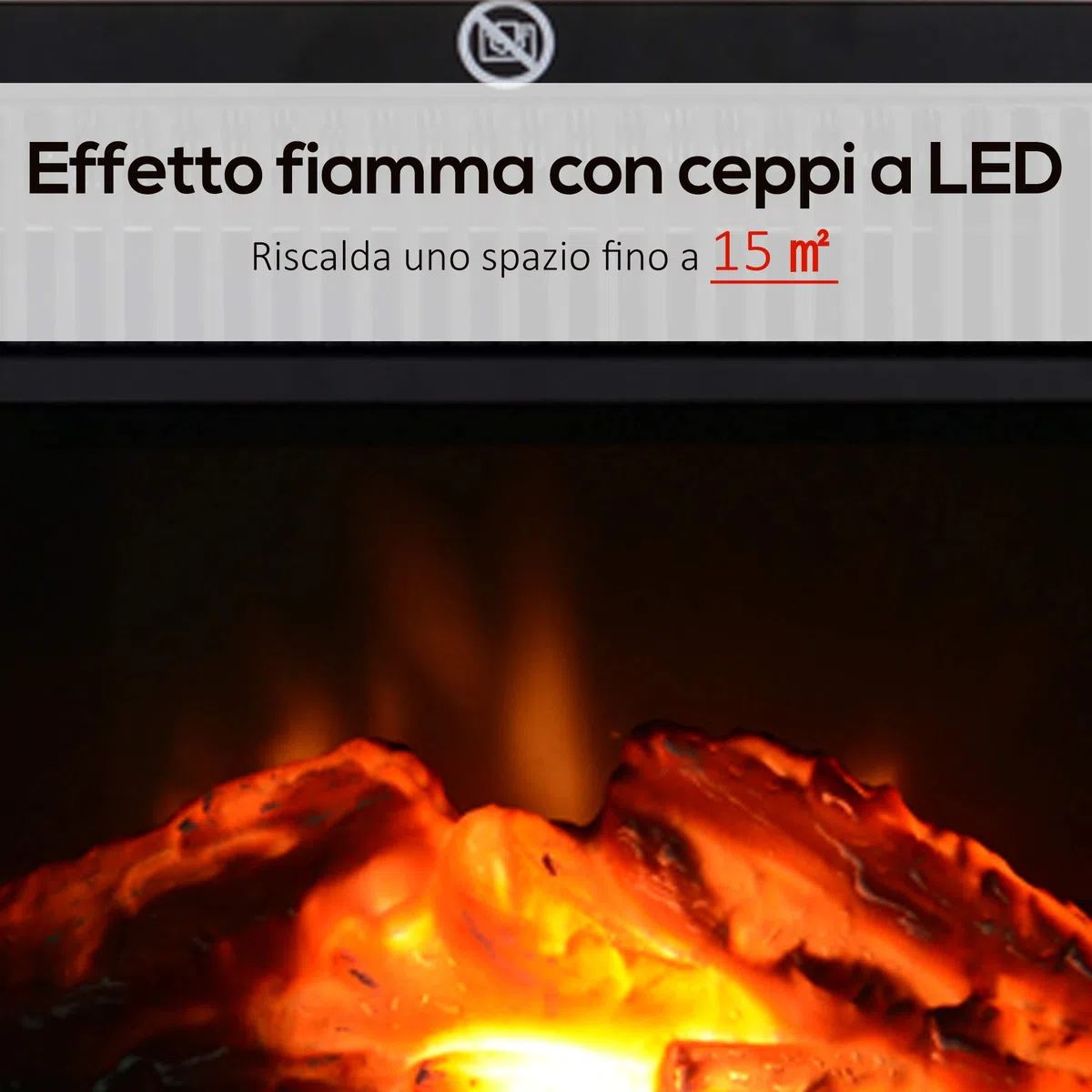 HOMCOM Camino Elettrico da Tavolo con Effetto Fiamma, Caminetto Elettrico da Terra con Potenza Regolabile 600/1200W, Temperatura Regolabile, Copertura 10-15m², Nero