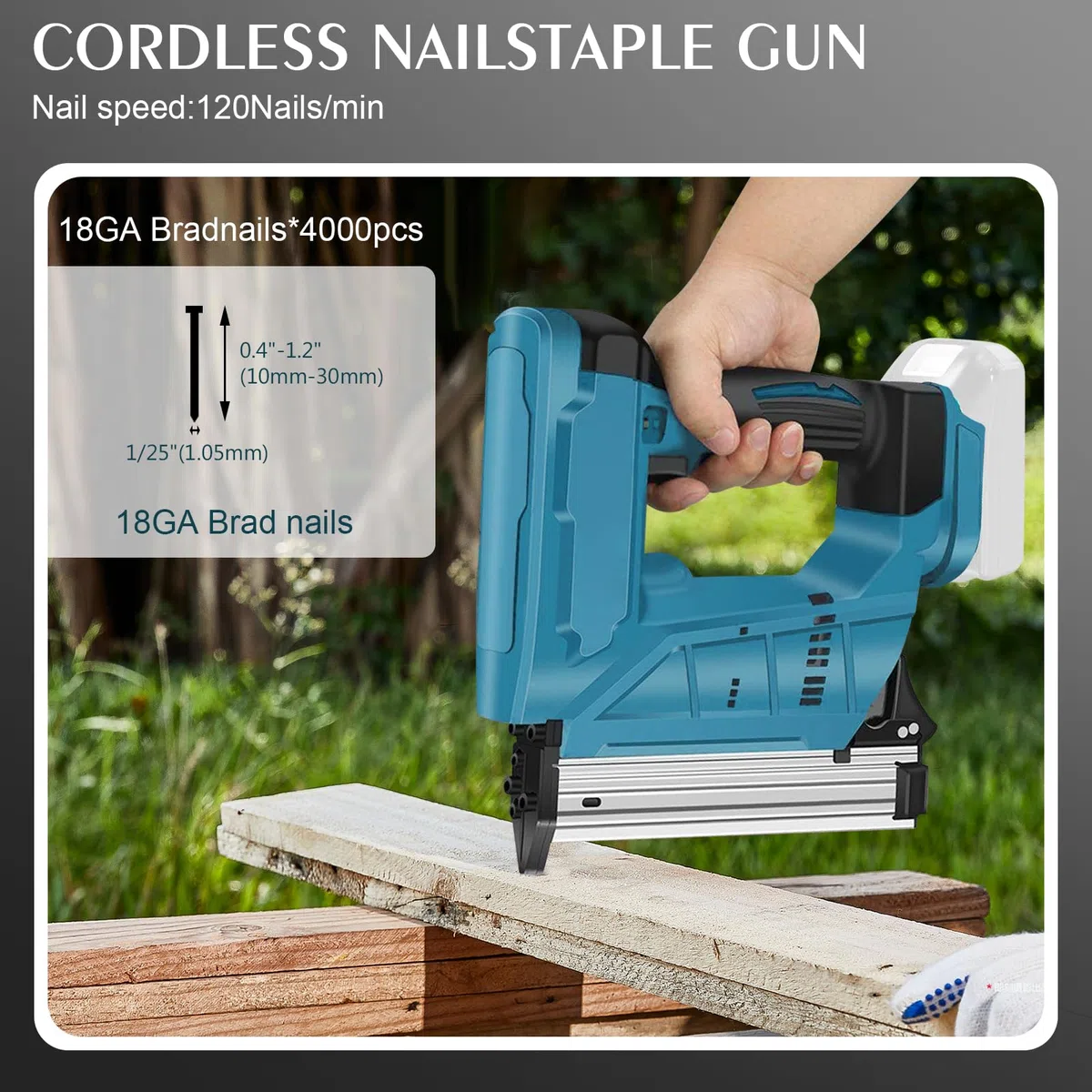 LIROPAU Pistola Sparachiodi a Batteria Compatibile con Makita da 18 V, 120 Chiodi/Min, 550 W, 4000 Chiodi Dritti, Sparachiodi Elettrici per Tappezzeria e Falegnameria