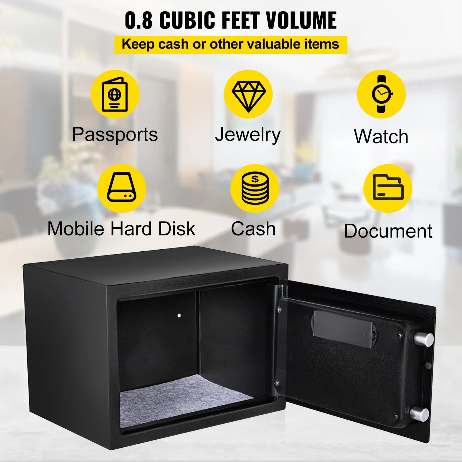 VEVOR Cassaforte con Sensore Impronte Digitali e Tastiera Digitale 35x25x25 cm, Cassetta di Sicurezza con Impronte Digitale Portata 17 kg, Cassetta di Sicurezza Portatile Adatto a Qualsiasi Ambiente