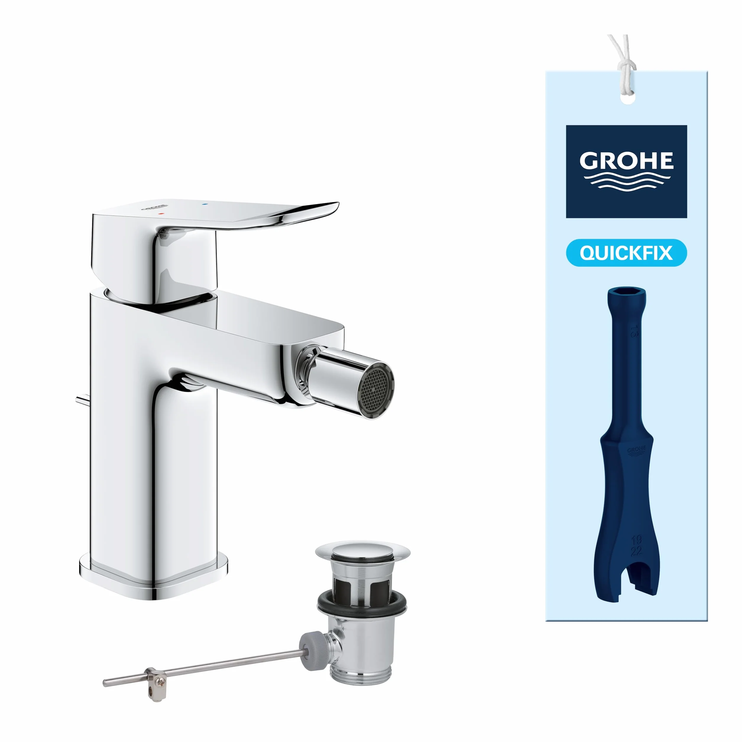 GROHE Dice Rubinetto miscelatore per bidet con piletta click-clack (S-Size 151 mm, snodo a sfera, cartuccia ceramica 28 mm, risparmio idrico, facile da installare), cromo, 1018770000