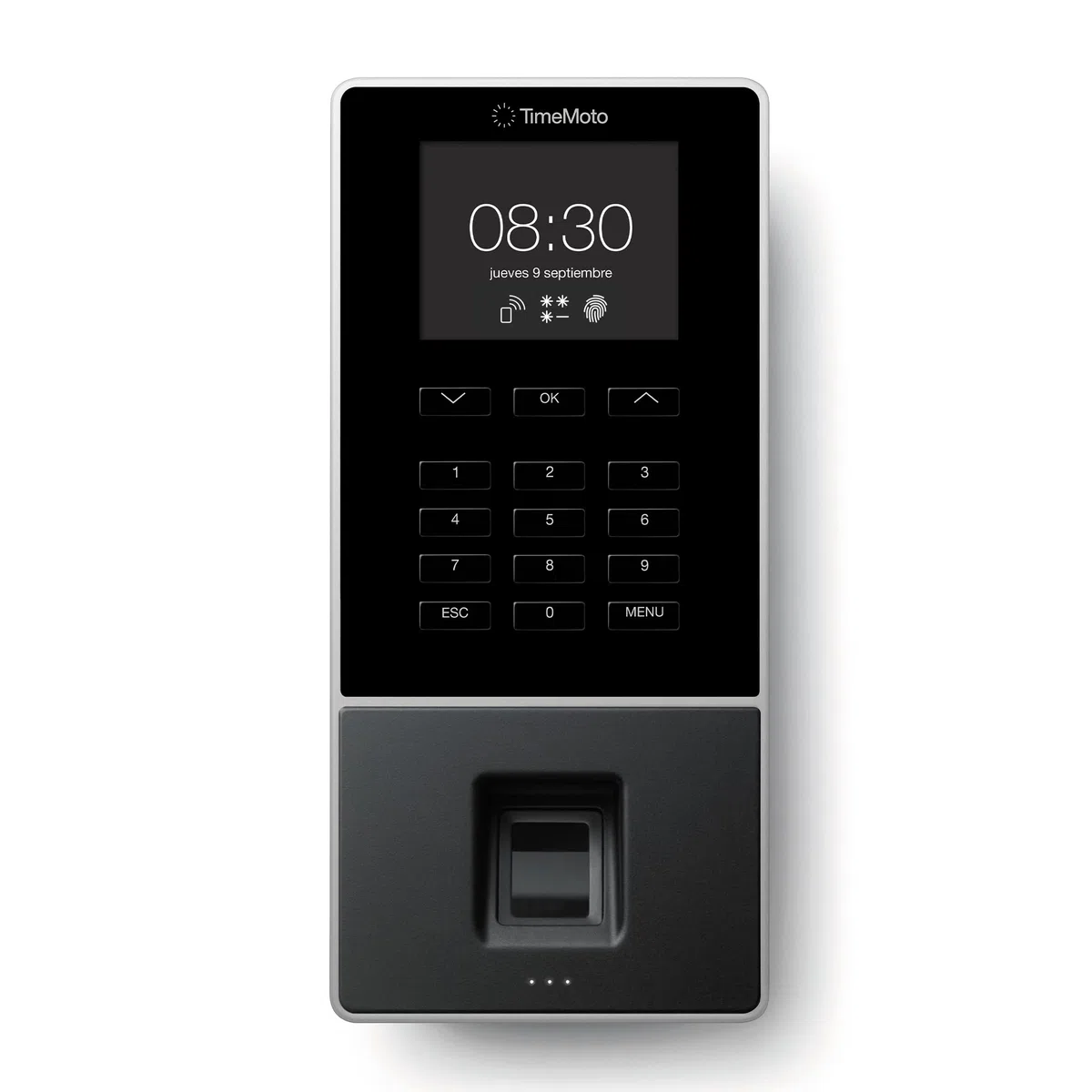 TimeMoto TM—626 Rilevatore di presenza basato su cloud con sensore di impronte digitali, abbinato a Badge RFID/Portachiavi e PIN, fino a 200 utenti, timbratura, report delle ore lavorate, Wi-Fi