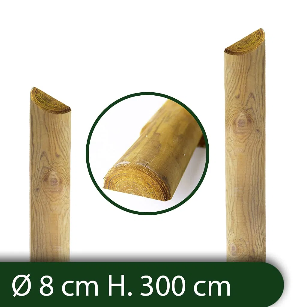 nextradeitalia CF da 10PZ Mezzi Pali in Legno CM 8 Lunghezza CM 300 H per Recinzione trattati impregnati per staccionata/steccato Mezzo Palo Tondo