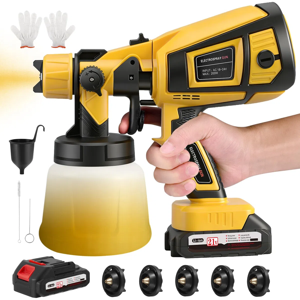Pistola per Verniciare, Pistola a Spruzzo per Verniciare Con Batteria Da 21V & 3 Modalità Di Spruzzo,Pistola a Spruzzo a Batteria Con 2x3000 MAh Per Pittura di Case, Pareti, Recinzioni