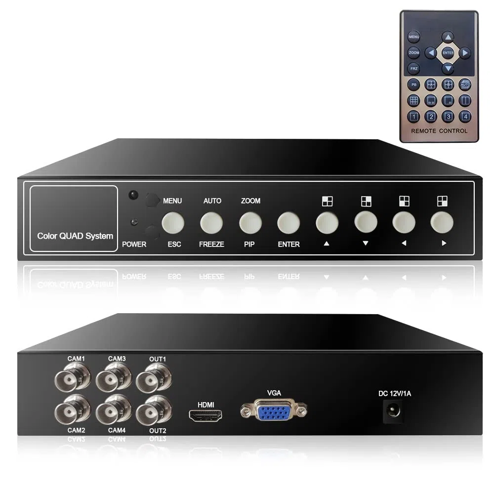 4 Canali HD 1080P Quadrupla Video Processore Video Selettore Multiplexer Video per Telecamere Sicurezza CCTV AHD CVI TVI con Funzioni Zoom Digitale, Video Gel Multiplo, Allarme Perdita Video
