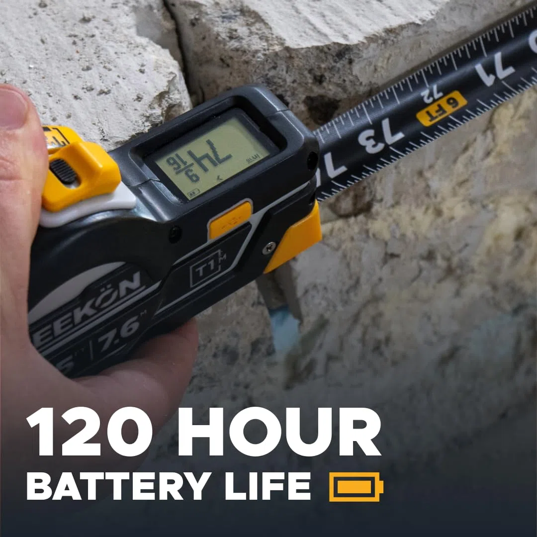 REEKON T1M Utility Digital Tape Measure 7,6 m (Metric) – Bluetooth Smart Measuring Tool, 0,5 mm Accuracy, Saves 1000+ Measurements, LCD Display, 150 Hour+ Batteria ricaricabile
