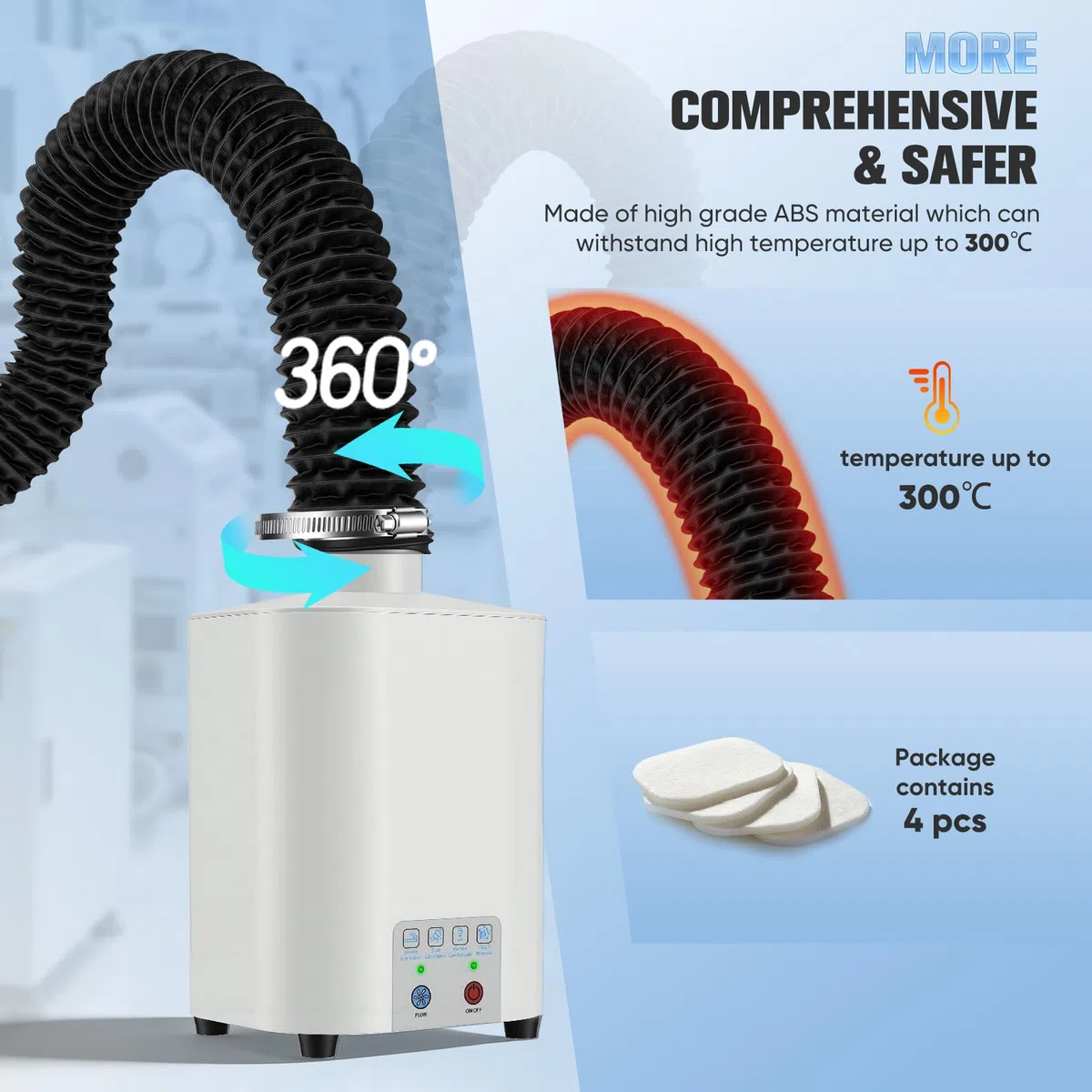 Aspirazione fumi di saldatura Estrattore da tavolo da 50 W 128 m³/h, sistema di filtraggio a 3 stadi con carbone attivo + HEPA, assorbitore compatto di fumi di saldatura per stazione di saldatura sald