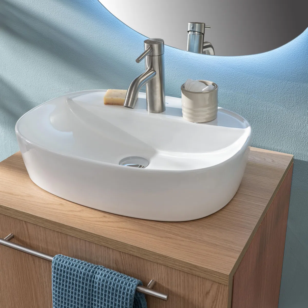 NORBE | Lavabo da appoggio in Ceramica | Lavandino in appoggio | Lavandino Ovale | Finitura Bianco Lucido | (Bianco, 50 Cm)