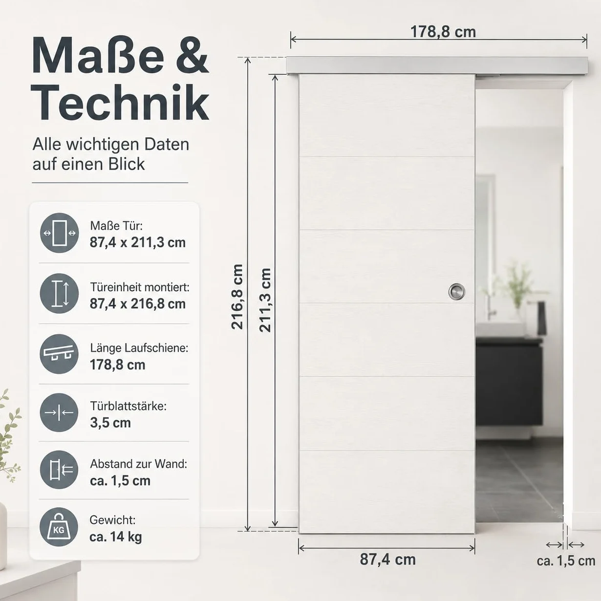 Porta scorrevole in plastica, Grosfillex, 79450C06, kit completo, L x A 87,4 x 216,8 cm, legno bianco