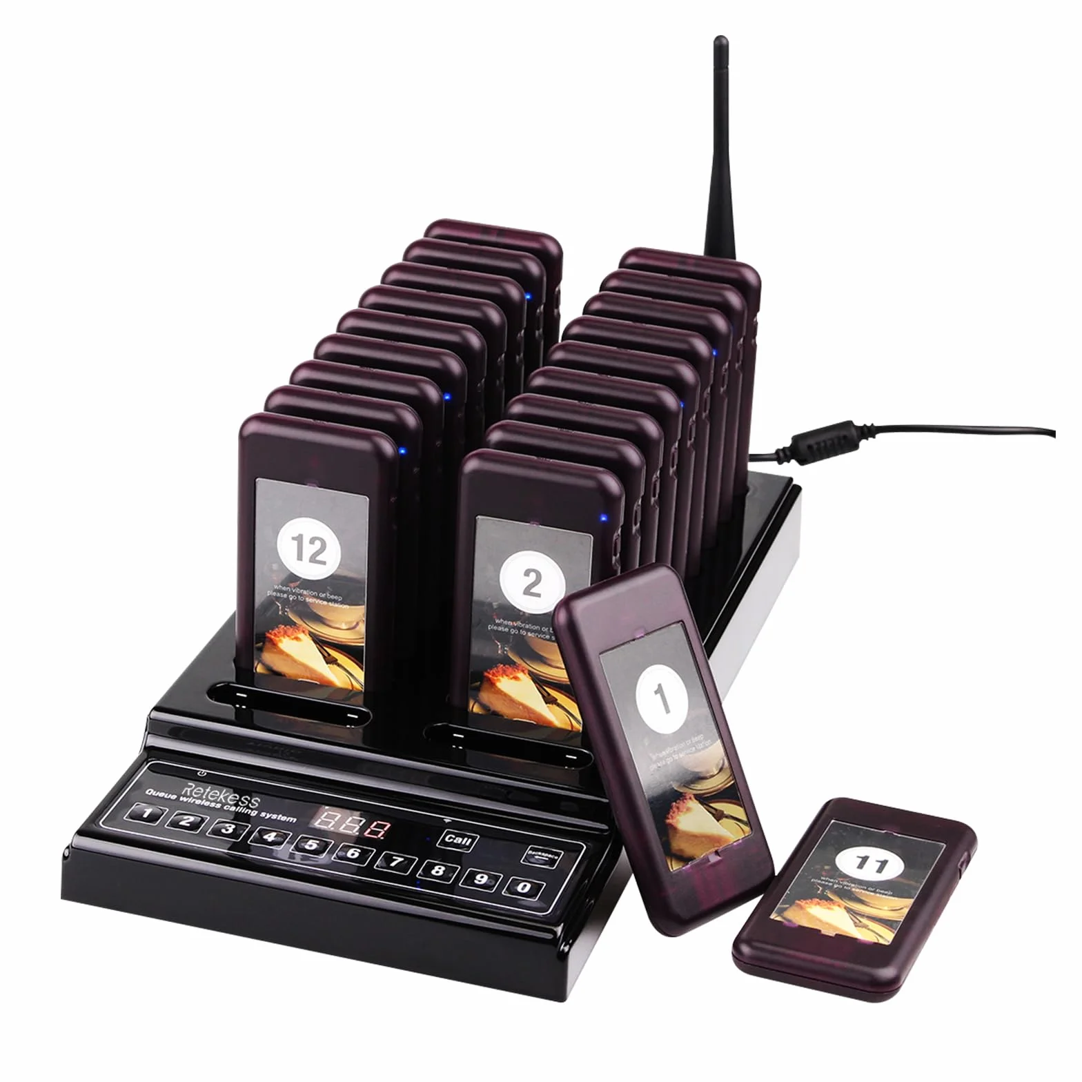 Retekess T112 Cercapersone Ristorante, 500M Pager Ristorante, 20 Cercapersone, 360 mAh 36H, Stabile e Durevole, Con Pulsante Muto, 3 Modalità di Chiamata, Cicalino per Ristorante, Pizzeria, Bar