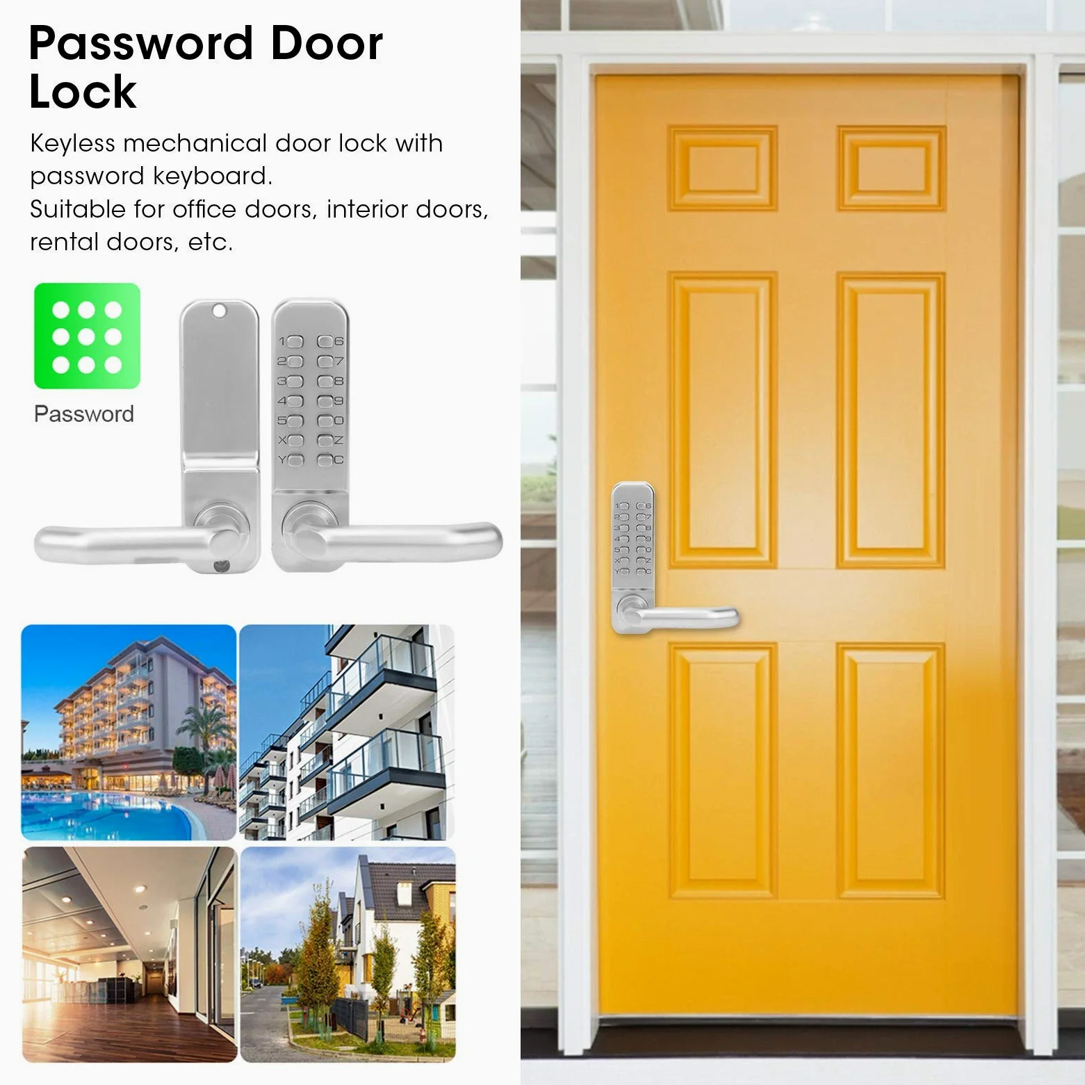 Serratura Porta a Combinazione Meccanica Digitale Serratura antifurto intelligente senza chiave Serratura della porta di sicurezza domestica Sistemi di sicurezza domestica per ufficio Porta della casa