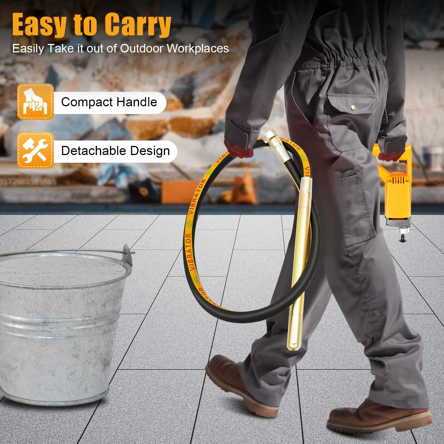 Vibratore Beton Betonniere Elettrico 1300W Ago Vibrante Per Beton 2M Vibratore Per Calcestruzzo 4300 giri/min Piastra Vibrante Vibrante Cemento Portatile, Eliminare Bolle D'Aria, Mescolare Il