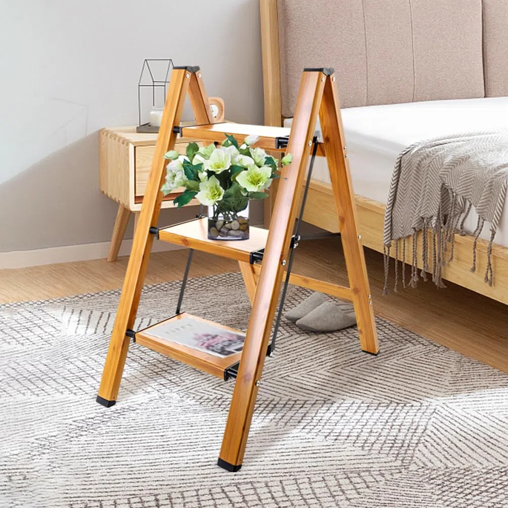 Baoyouni - Scaletta a 3 gradini in alluminio leggero, pieghevole, portatile, con gradini antiscivolo e ampie piattaforme, capacità di 150 kg (330 libbre), per cucina, giardino, casa, ufficio - Nero +