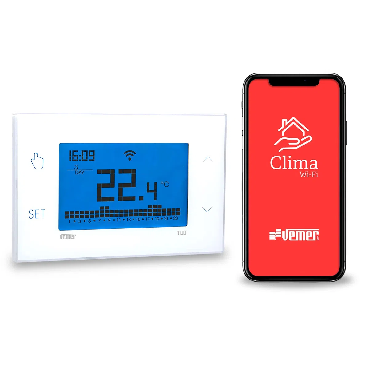 VEMER - Termostato TUO WIFI LITE VE785700 Wifi Intelligente Programmabile per Caldaia Compatibile con Alexa Google Home Controllo Remoto 230V Bianco