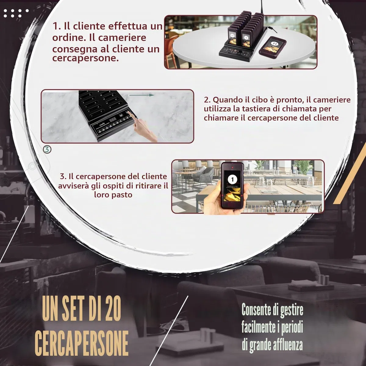 Retekess T112 Cercapersone Ristorante, 500M Pager Ristorante, 20 Cercapersone, 360 mAh 36H, Stabile e Durevole, Con Pulsante Muto, 3 Modalità di Chiamata, Cicalino per Ristorante, Pizzeria, Bar