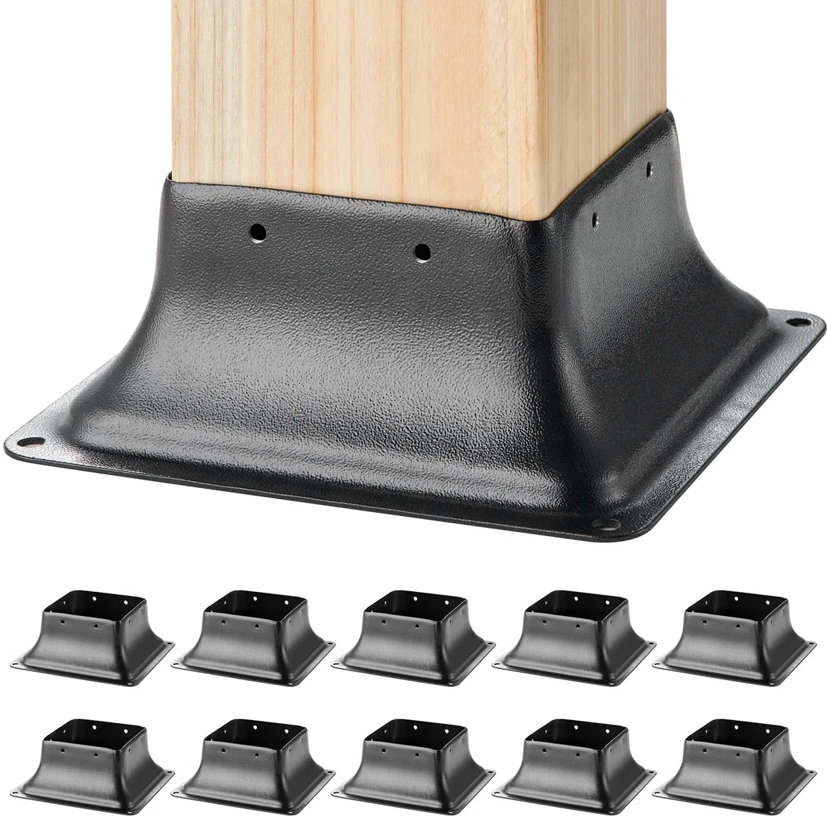 VEVOR Confezione da 10 Supporti per Pali in Legno 4''x4'' 102x102 mm, Base per Pali Interni 91,4x91,4 mm in Acciaio a Carbonio per Ancoraggio Pali in Legno Ringhiere, Corrimano di Terrazze, Portici