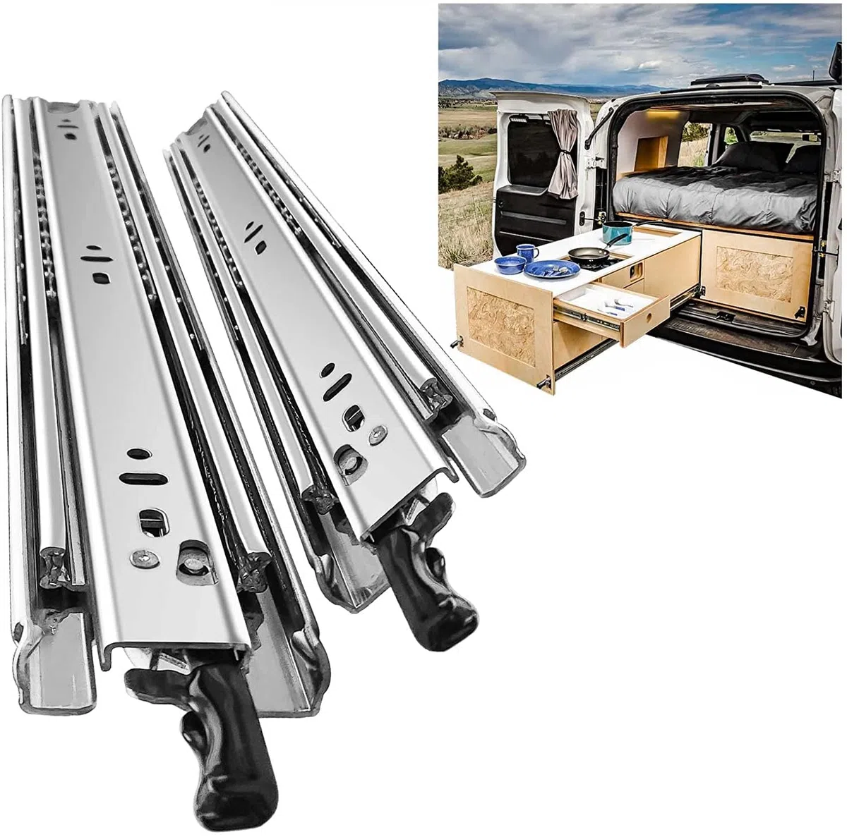 SHUHANG Guide per Cassetti Pesanti con serratura 600mm Guide per Cassetti Estrazione Totale Cursori a Sfera Carico Massimo 68KG Guide per Cassetti Montaggio Laterale 1 Paio
