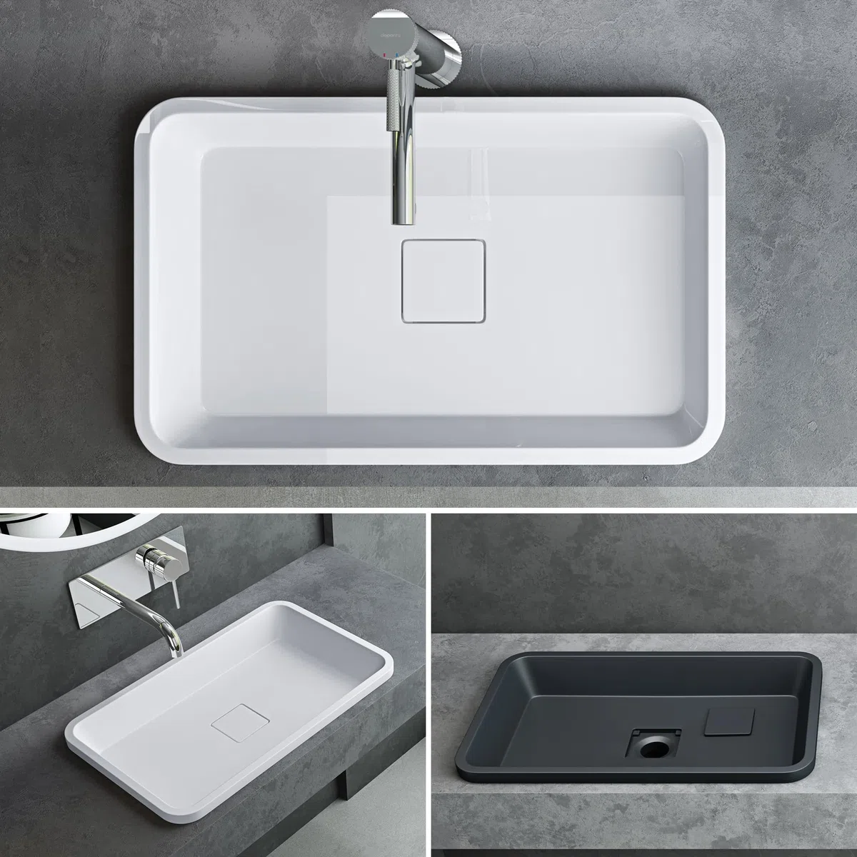 Mai & Mai Lavabo da Incasso 53x33x10.5cm, Lavandino Bagno da Appoggio Rettangolare da Minerale Fuso, Bianco Lucido, Colossum104