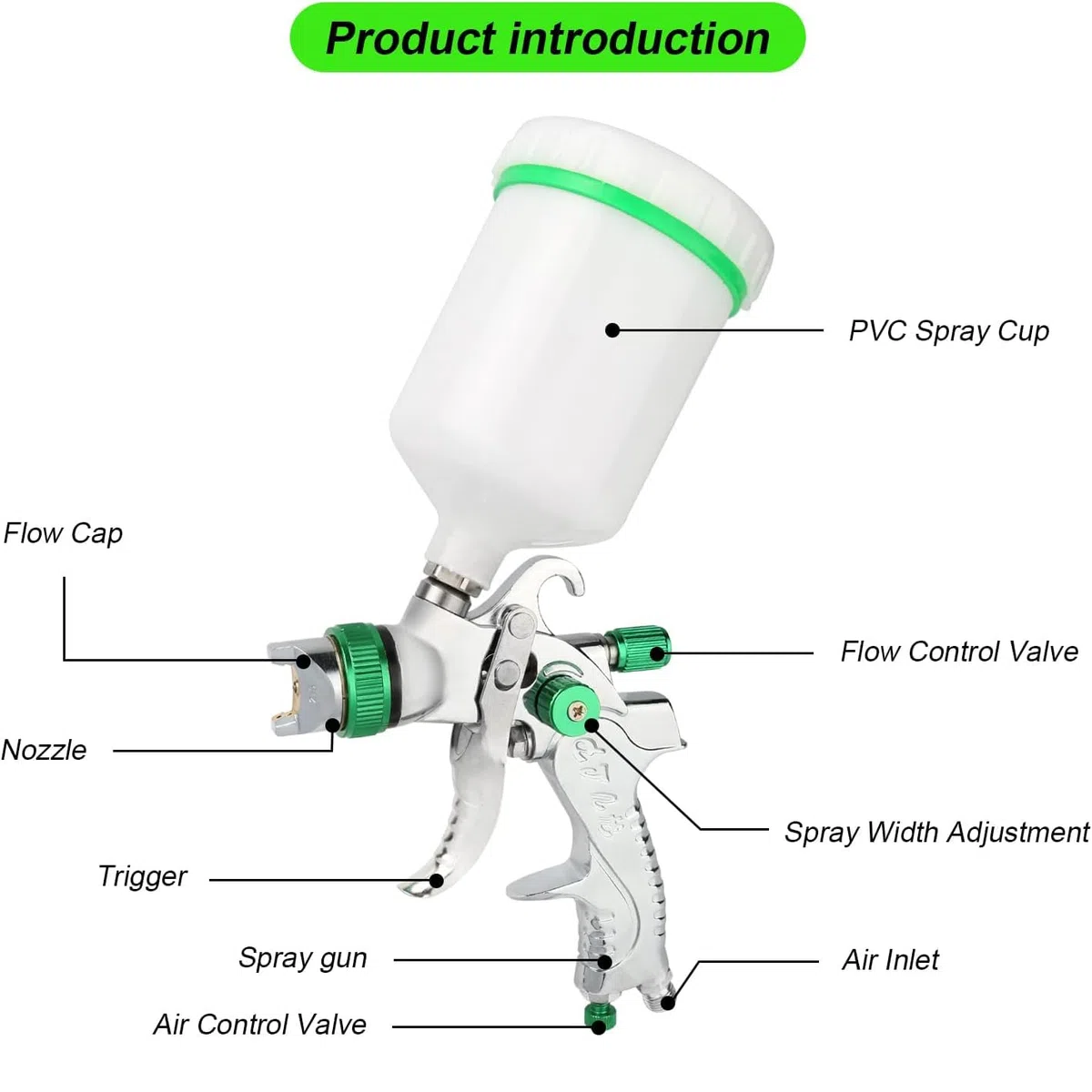 HVLP pistola a spruzzo con 5 ugelli da 1,4/1,7/2,0/2,5/3,0mm, Aerografo per verniciare 600ml, per riparazioni di piccoli mobili per auto