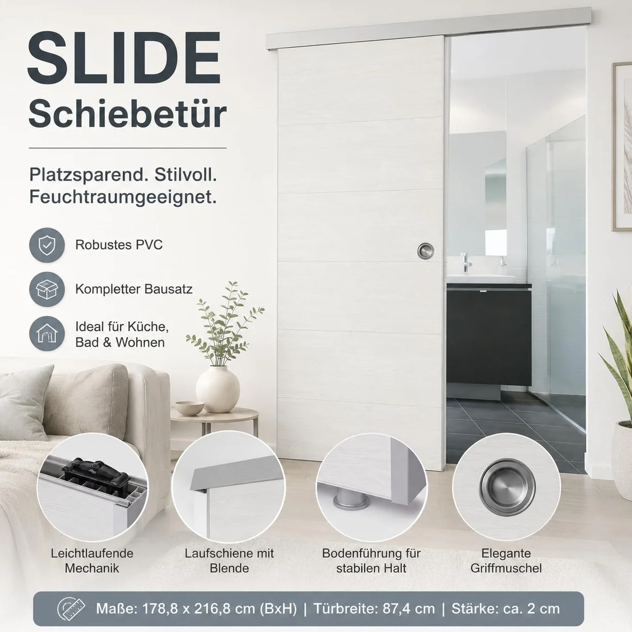 Porta scorrevole in plastica, Grosfillex, 79450C06, kit completo, L x A 87,4 x 216,8 cm, legno bianco