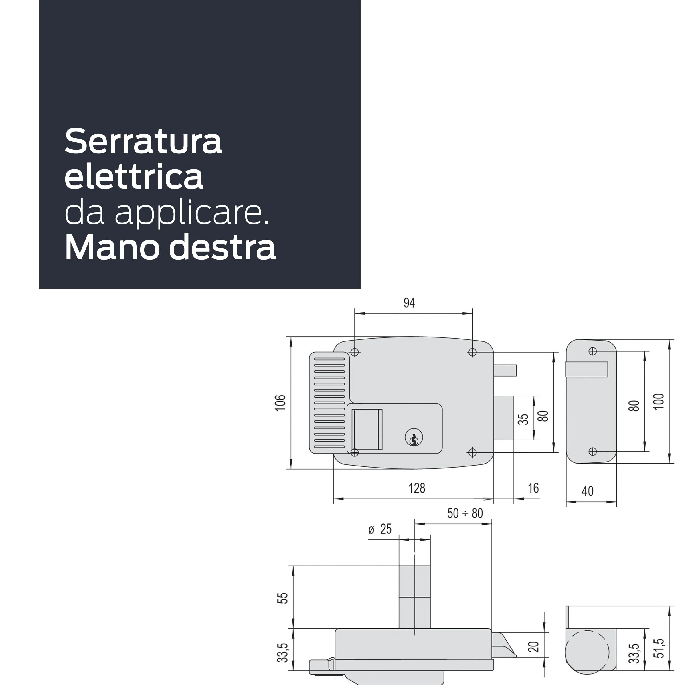 CISA - Serratura Elettrica da Applicare 111731501N7 - Elettroserratura CISA in Acciaio Verniciato con Chiave e Pulsante Interni - Funzione Fermo a Giorno - Entrata 50 Regolabile - Mano Destra
