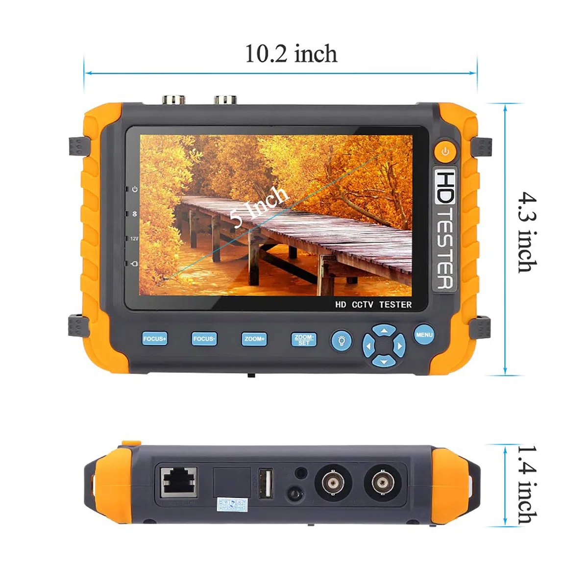 Tester videosorveglianza TVCC 4 in 1, supporta test telecamera 5MP AHD 5MP TVI 4 MPVCVI CVBS con ingresso VGA/HDMI, prova cavo RS485 UTP, potenza di uscita CC 12V 1A