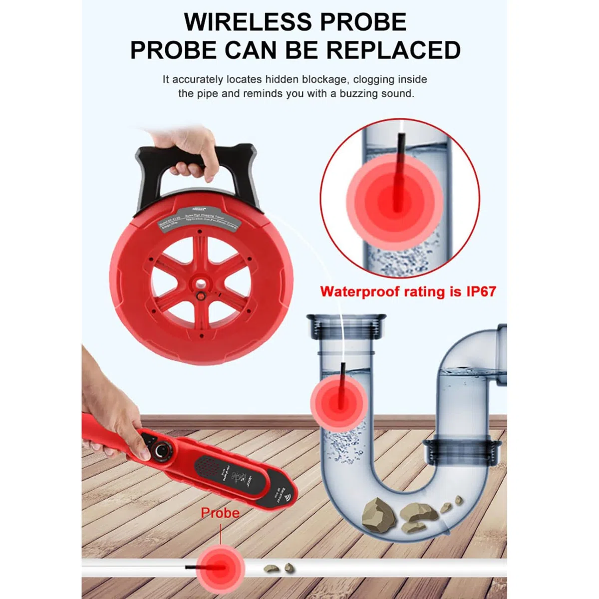 Rilevatore di intasamento dei tubi-Sensore - Scanner da parete per tubi dell'acqua 20m/30m/40m Rivelatore magnetico per tubi in metallo PVC Strumento per l'intasamento dei tubi dell'acqua,30M-220V