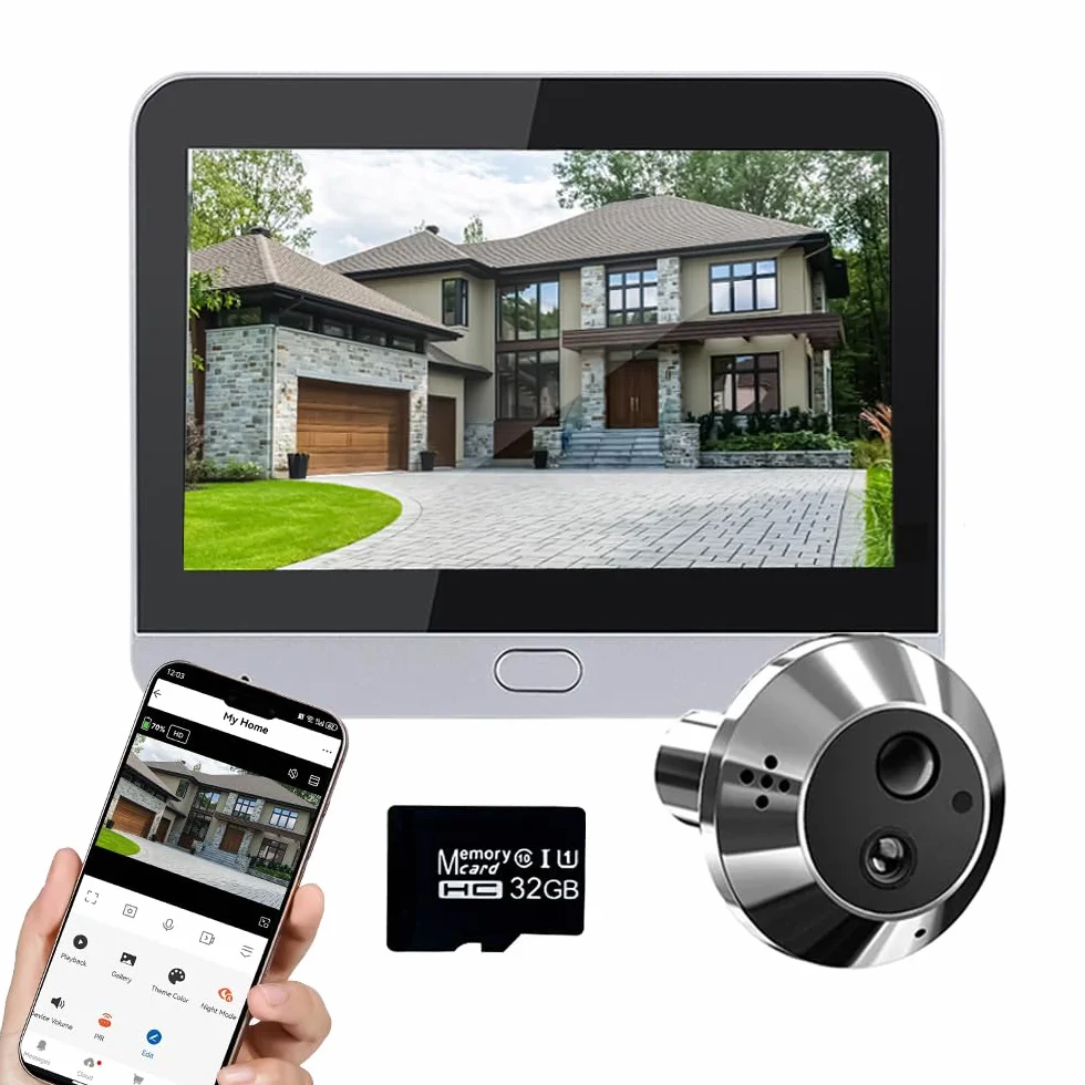 A1 Audio Bidirezionale,Spioncino Digitale a Batteria 3.0MP con MicroSD da 32GB,Video Spioncino Senza Fili con Schermo a Colori da 4,3", Telecamera porta,140 °Angolo,Rilevamento Movimento PIR
