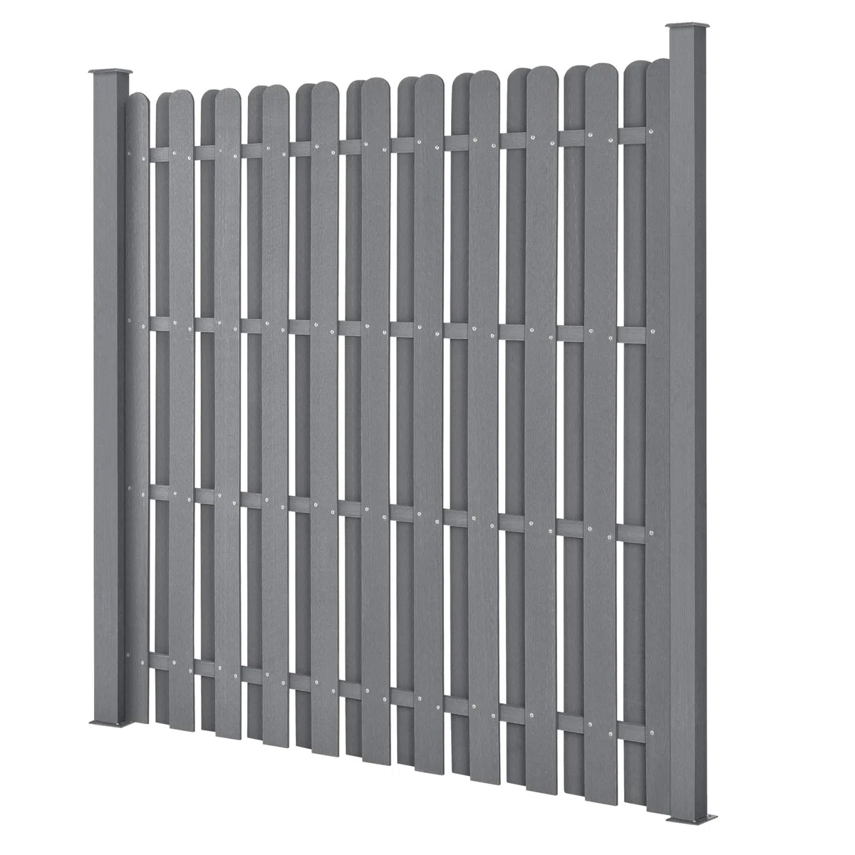 NEU.HOLZ Steccato per Giardino Staccionata con Doghe e 2 Colonne in WPC Legno Composito Recinzione con Base in Acciaio 185 x 193 cm - Grigio