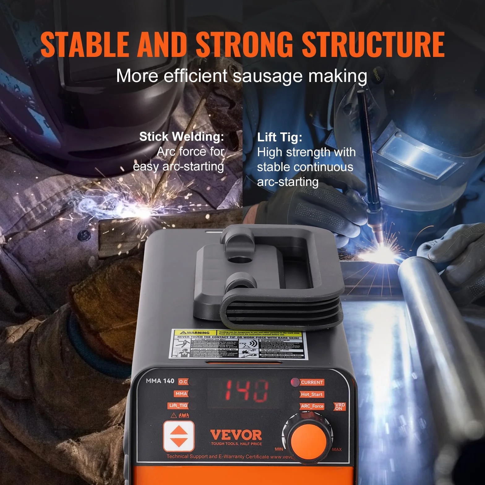 VEVOR Saldatrice ad Elettrodo 100A, Saldatrice TIG ARC/Lift con Ampio Schermo LED, Saldatrice a Elettrodo Portatile 2 in 1, Hot Start, Antiaderente, VRD, Saldatrice ARC MMA per Saldatura Portatile
