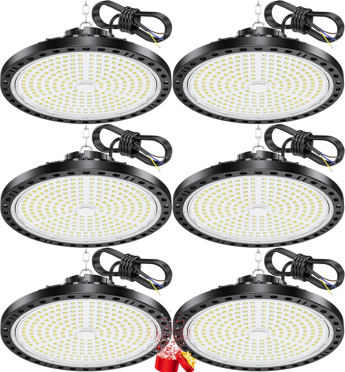 YIQIBRO Faro LED 200W 6 Pezzi, 20000LM UFO Lampada da Officina Industriale, 6500K Bianco Freddo Lampada da Garage, IP65 Impermeabile Faretto LED, UFO Plafoniera per Garage Magazzini Fabbrica Palestra