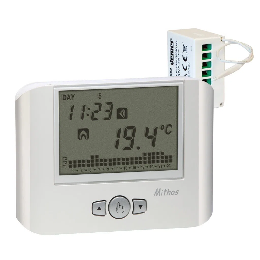 VEMER VE428900 SET MITHOS RF - Set composto da 1 Cronotermostato RF da Parete a Batterie + 1 Attuatore Remoto RF, Bianco