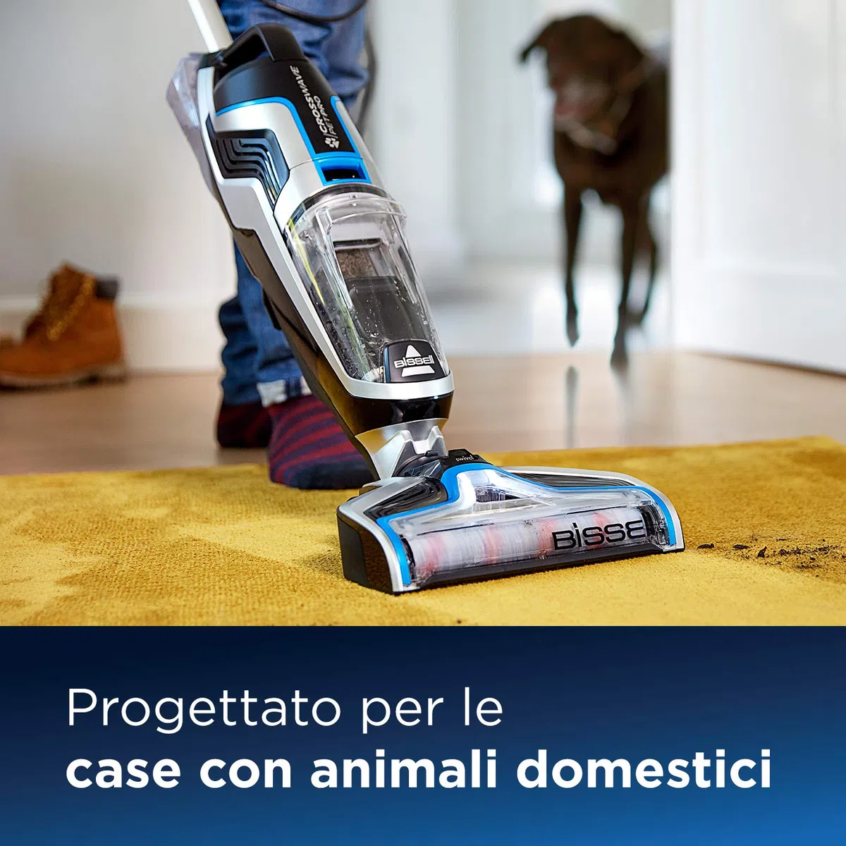 BISSELL CrossWave Pet Pro | Aspirapolvere/Lavando/Asciugatrice | 3 In 1 Per Animali Domestici | Ideale Per Tappeti, Piastrelle & Pavimenti In Legno | Formula Inclusa | 74dB | Nero/Titanio/Blu | 2225N
