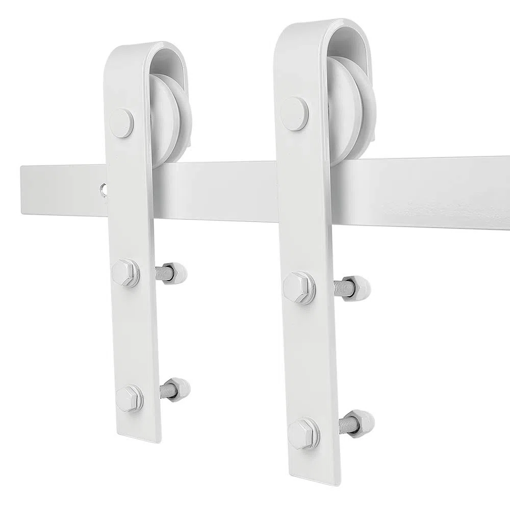 Binario per Porta Scorrevole 200 cm/6,6 FT, Acciaio al Carbonio, Kit Guide Porta Scorrevole Esterno Muro, Binario per Porta Interne Scorrevole Muro con 2 Roulettes (Bianco Classico)