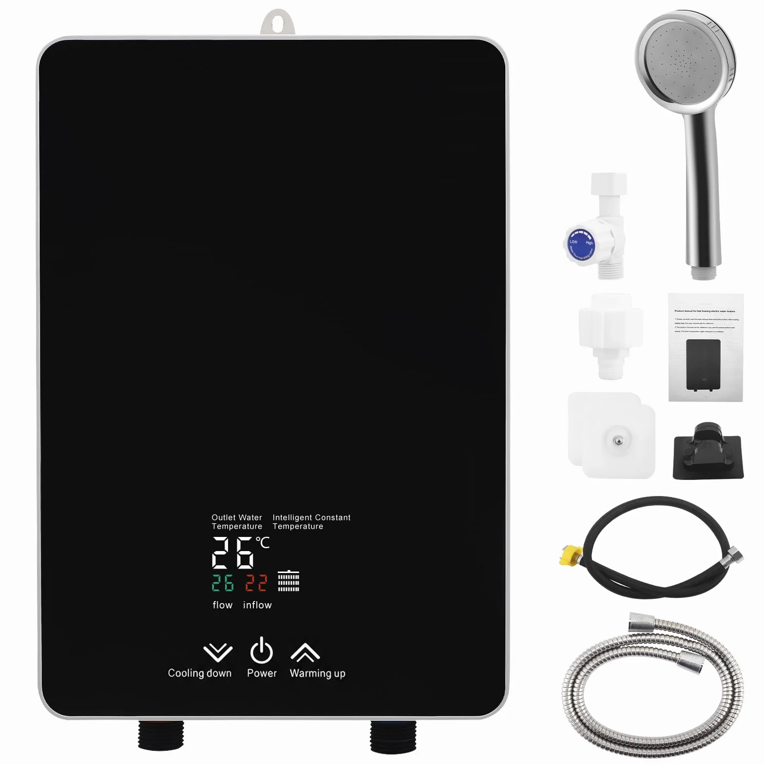 5500 W scaldabagno istantaneo 230 V per doccia e cucina | Mini scaldabagno elettrico con display a LED e soffione doccia | IPX4 protezione dagli spruzzi d'acqua per bagno, giardino (A)